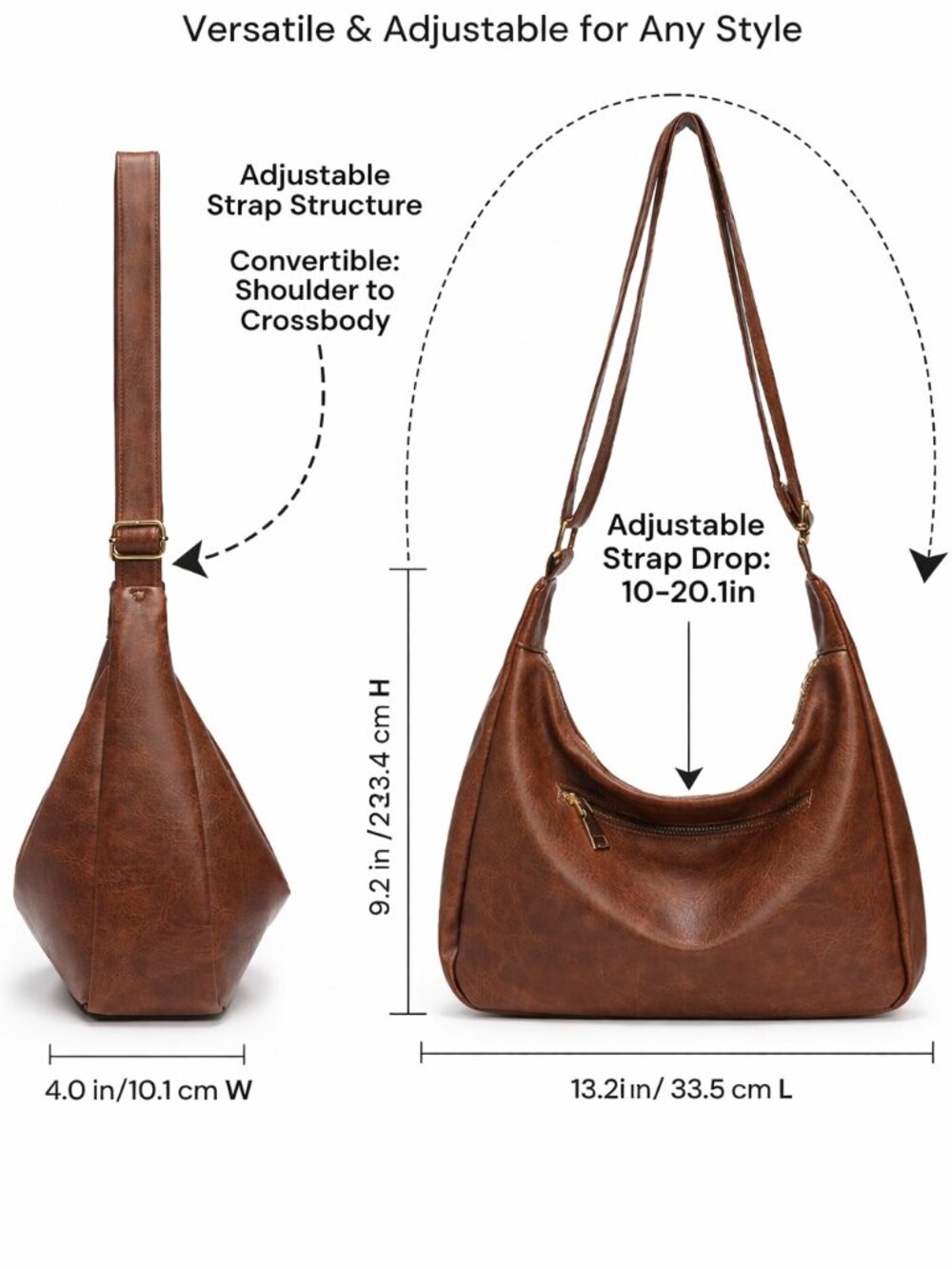 Purses for Women Slouchy Shoulder Bag Hobo Bag Soft Vegan Leather Adjustable - Picture 6 of 6